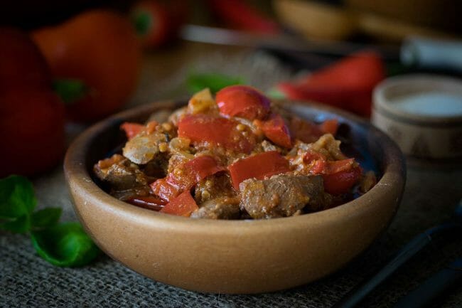 Chicken Liver with red peppers